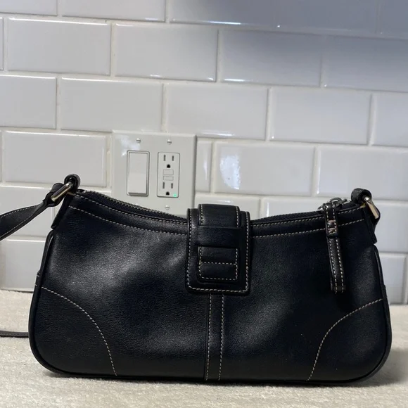Coach Black Leather Shoulder Bag with Buckle - Picture 4 of 11
